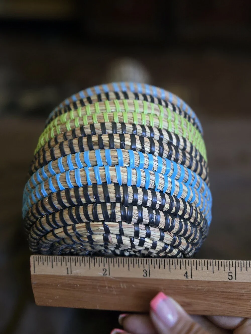Handwoven Blue & Green Decorative Lidded Basket -Handmade